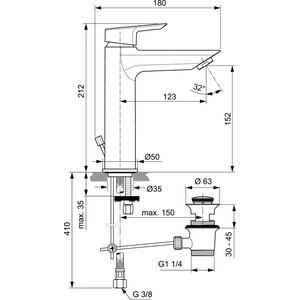 Смеситель для раковины Ideal Standard Tesi с донным клапаном (A6563AA)