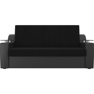 Прямой диван аккордеон АртМебель Сенатор велюр черный экокожа черный (140)