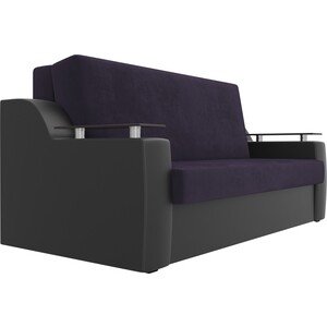 Прямой диван аккордеон АртМебель Сенатор велюр фиолетовый экокожа черный (120)