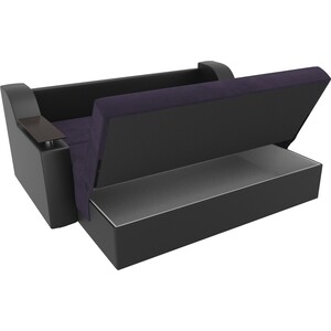 Прямой диван аккордеон АртМебель Сенатор велюр фиолетовый экокожа черный (100)