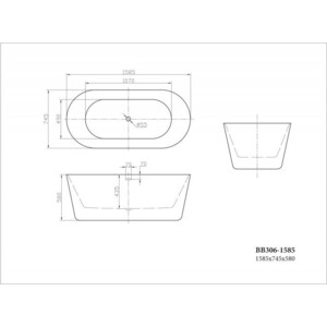 Акриловая ванна BelBagno 160x75 слив-перелив хром (BB306-1585, BB39-OVF-CRM)