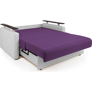 Диван-кровать Шарм-Дизайн Шарм 140 фиолетовая рогожка и экокожа белая