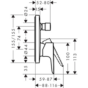 Смеситель для ванны Hansgrohe Talis E с механизмом, черный матовый (71474670, 1800180)