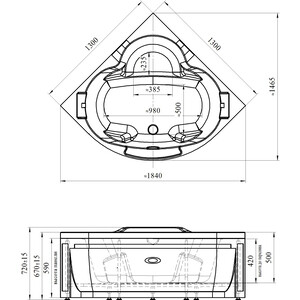 Акриловая ванна Radomir Сорренто 130х130 с каркасом, фронтальной панелью, подголовником, сливом-переливом (1-01-2-0-9-039К)