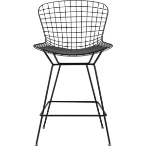 фото Стул полубарный с низкой спинкой stool group bertoia черный с черной подушкой