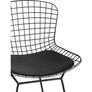 фото Стул полубарный с низкой спинкой stool group bertoia черный с черной подушкой