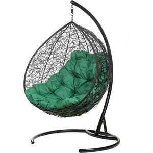 фото Двойное подвесное кресло bigarden gemini black зеленая подушка