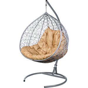 фото Двойное подвесное кресло bigarden gemini promo gray бежевая подушка