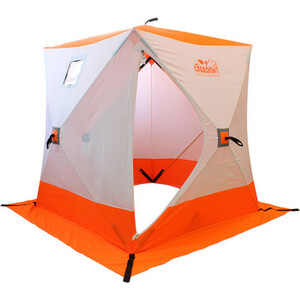 фото Палатка для зимней рыбалки следопыт палатка зимняя куб следопыт 1,5 х1,5 м, oxford 210d pu 1000, 2-местная, цв. бело-оранж.