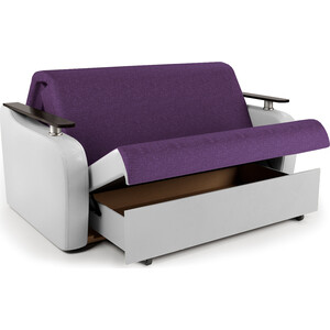 Диван-кровать Шарм-Дизайн Гранд Д 100 фиолетовая рогожка и экокожа белая