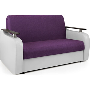 фото Диван-кровать шарм-дизайн гранд д 160 фиолетовая рогожка и экокожа белая