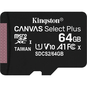Карта памяти Kingston microSDXC 64GB Canvas Select Plus (class 10/UHS-I/U1/100MB/s)