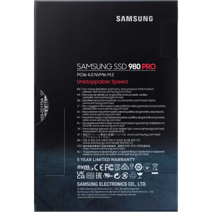SSD накопитель Samsung 500GB 980 PRO, M.2, PCI-E 4.0 x4, 3D MLC NAND [R/W - 6400/2700 MB/s]