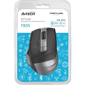 Мышь A4Tech Fstyler FB35 серый оптическая (2000dpi) беспроводная BT/Radio USB (6but)