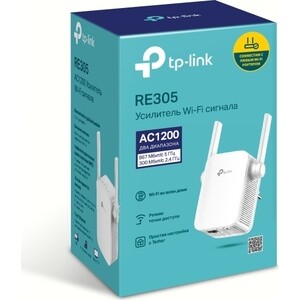 Усилитель сигнала (репитер) TP-Link RE305 (802.11a/b/g/n/ac, 2.4/5ГГц, 1.17Гбит/с, Ethernet: 1х100Мбит/с, внешних антенн: 2) (RE305)