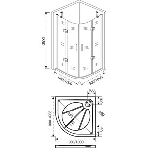 Душевой уголок Good Door Saturn R 100x100 с поддоном, прозрачный, хром