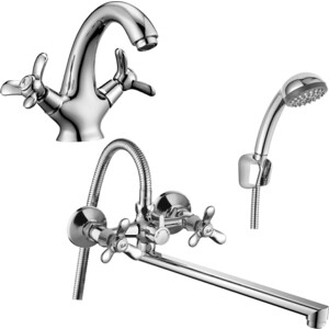 фото Комплект смесителей rossinka silvermix для раковины и ванны, с душем, хром (q02-80, q02-61)