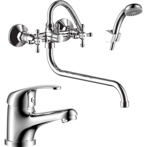 фото Комплект смесителей rossinka silvermix для раковины и ванны, с душем, хром (y02-82, y35-11)
