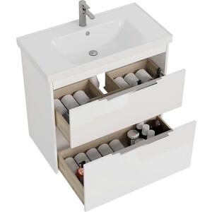 Мебель для ванной Dreja Prime 90 напольная, с ящиками, белый глянец