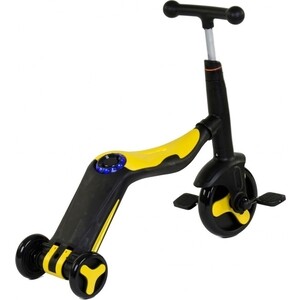 фото Детский самокат-беговел cs toys с музыкой 3в1 (самокат, беговел, велосипед) - fl-868 черно-желтый