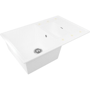 фото Кухонная мойка zox zx-gm 07 74х48 с крылом и дополнительной чашей, белая (4630085462026)