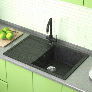 Кухонная мойка GreenStone GRS-25-310 серый, с сифоном