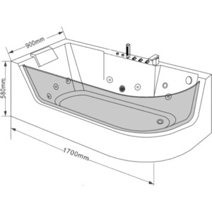 Акриловая ванна Grossman 170х80 правая, с гидромассажем (GR-17000-1R)