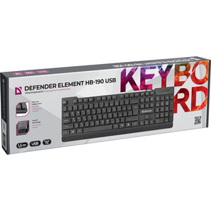Клавиатура Defender Проводная Element HB-190 USB RU, черный, полноразмерная (45191)