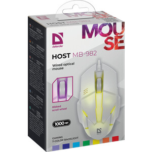 Мышь Defender Проводная оптическая Host MB-982 7 цветов, 1000 dpi, белый (52983)