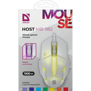 Мышь Defender Проводная оптическая Host MB-982 7 цветов, 1000 dpi, белый (52983)