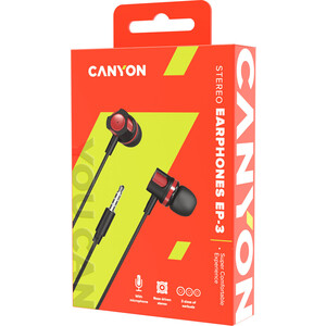Гарнитура Canyon EP-3 Stereo earphones with microphone, Red, cable length 1.2m, 21.5*12mm, 0.011kg (CNE-CEP3R)