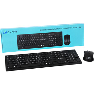 Клавиатура + мышь Oklick 250M клав:черный мышь:черный USB беспроводная slim (997834)