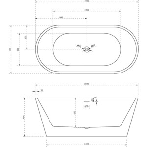 Акриловая ванна Abber 160х75 на каркасе, слив-перелив (AB9320-1.6)