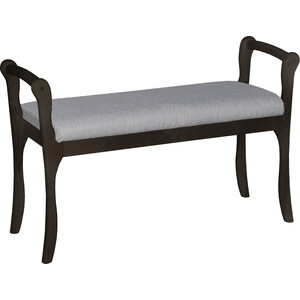 фото Мебелик скамья для прихожей с подлокотниками мягкая, ткань серый, каркас венге