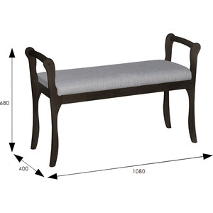 фото Мебелик скамья для прихожей с подлокотниками мягкая, ткань серый, каркас венге