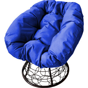 фото Кресло планета про пончик с ротангом черное, синяя подушка