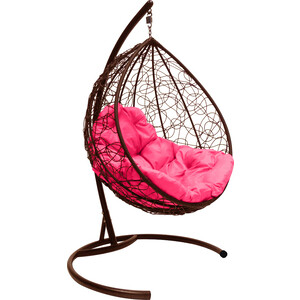 фото Подвесное кресло планета про капля с ротангом коричневое, розовая подушка (11020208)