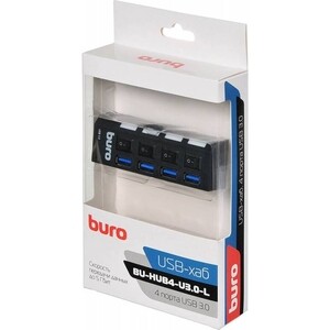 Разветвитель USB Buro BU-HUB4-U3.0-L 4порт. черный