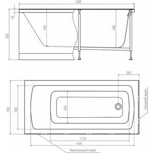 Акриловая ванна Timo Ritta 160х70 с каркасом и панелью (RITTA1670, KT16, FP16H)