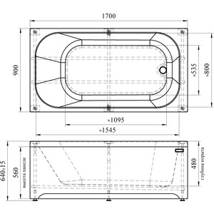 Акриловая ванна Radomir Прованс 170х90 с каркасом, фронтальная панель (1-01-2-0-1-187К)