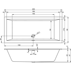 Акриловая ванна Riho Rething Cubic 200x90 с ножками (B110001005, 207095)