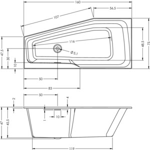 Акриловая ванна Riho Rething Space Fall 160x75 L левая, заполнение через перелив (B112006005)