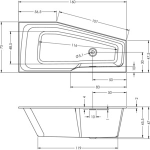 Акриловая ванна Riho Rething Space Fall 160x75 R правая, заполнение через перелив (B111006005)