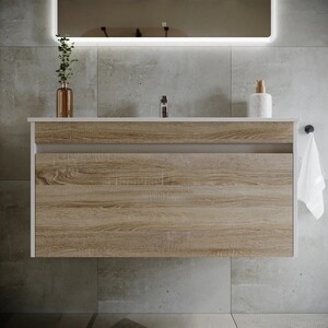 Мебель для ванной Sancos Smart 100 два ящика, дуб бардолино/белый