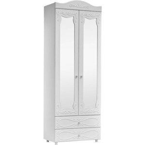 Шкаф для белья ОЛМЕКО Италия ИТ-45 с зеркальными дверьми и ящиками, белое дерево
