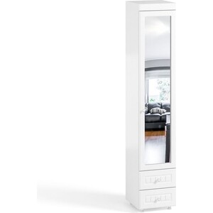 Шкаф для одежды ОЛМЕКО Монако МН-37 с зеркальной дверью и ящиками, белое дерево