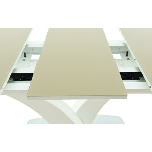 Стол обеденный Аврора Нотр-Дам столешница белая/стекло NCS S 3010-Y40R капучино, каркас белый/стекло Opti
