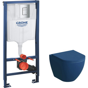 Комплект унитаза Grossman с инсталляцией Grohe, сиденье микролифт, синий матовый (GR-4455BLMS, 38772001)