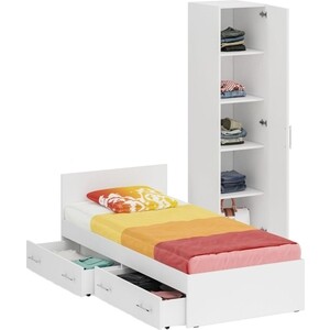 Комплект мебели СВК Стандарт кровать 90х200 с ящиками, пенал 45х52х200, белый (1024267)
