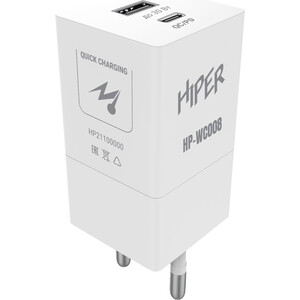 Сетевое зарядное устройство (СЗУ) Hiper HP-WC008 3A+2.5A PD+QC универсальное белый